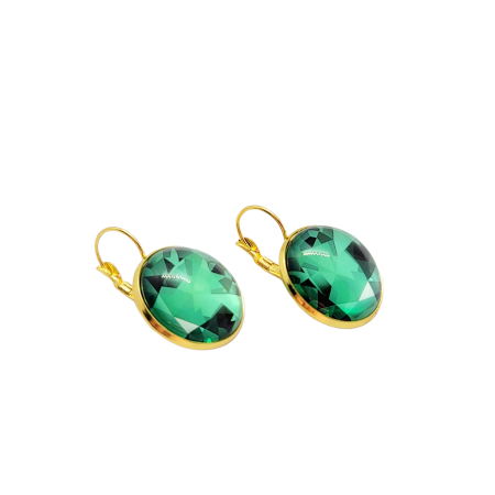 EARRINGS STEEL GOLD GREEN DIAMONDS1